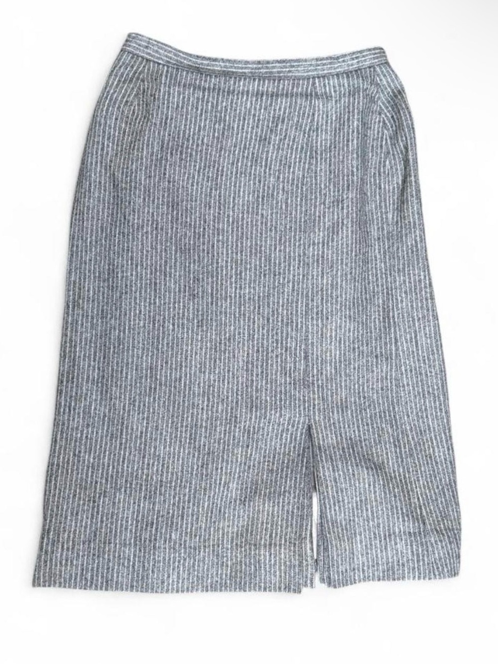 Women’s Vintage wool blend gray pinstripe pencil skirt w/ front kick pleat Sz 6
